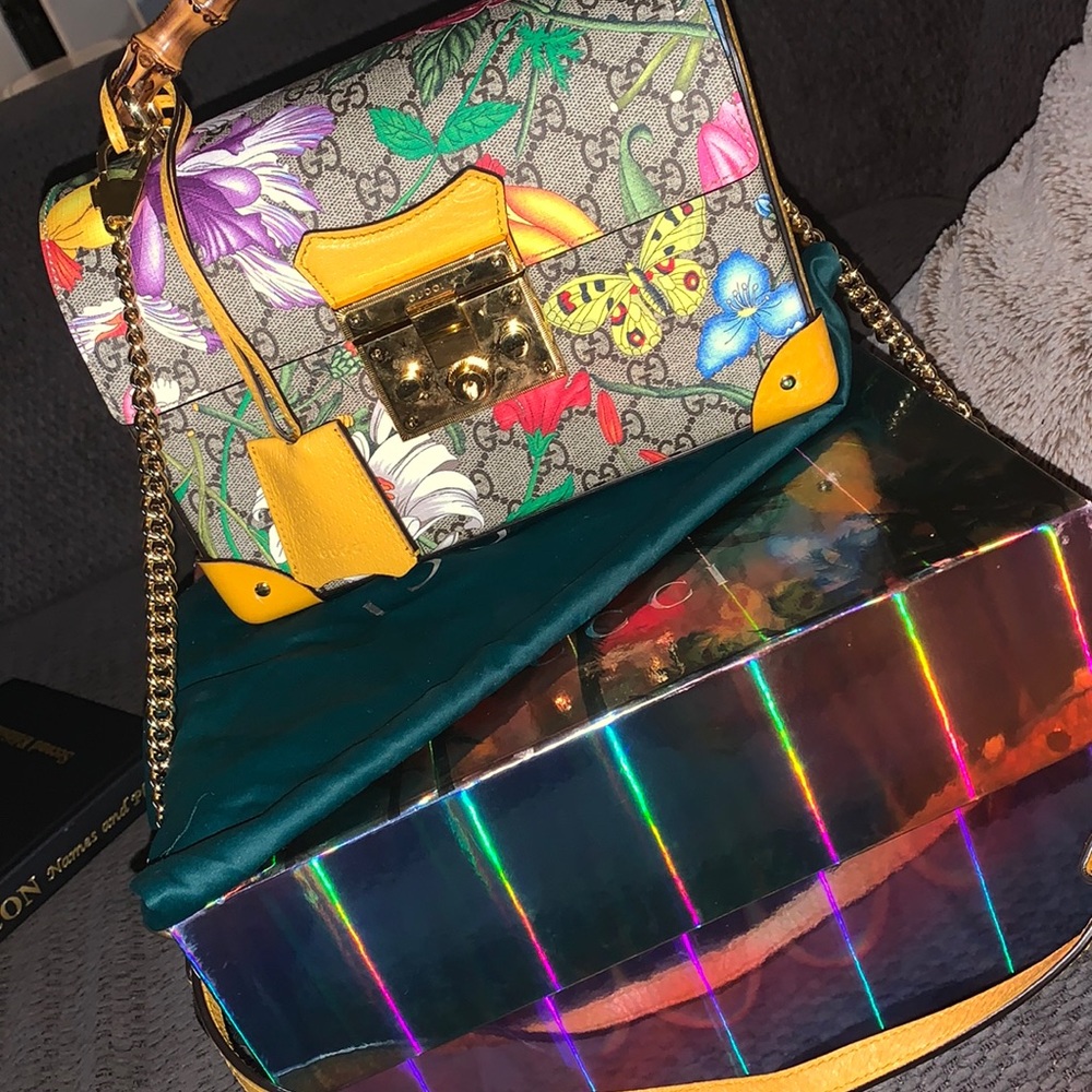 Exclusive Multicolor Small GG Flora Bamboo Padlock Bag